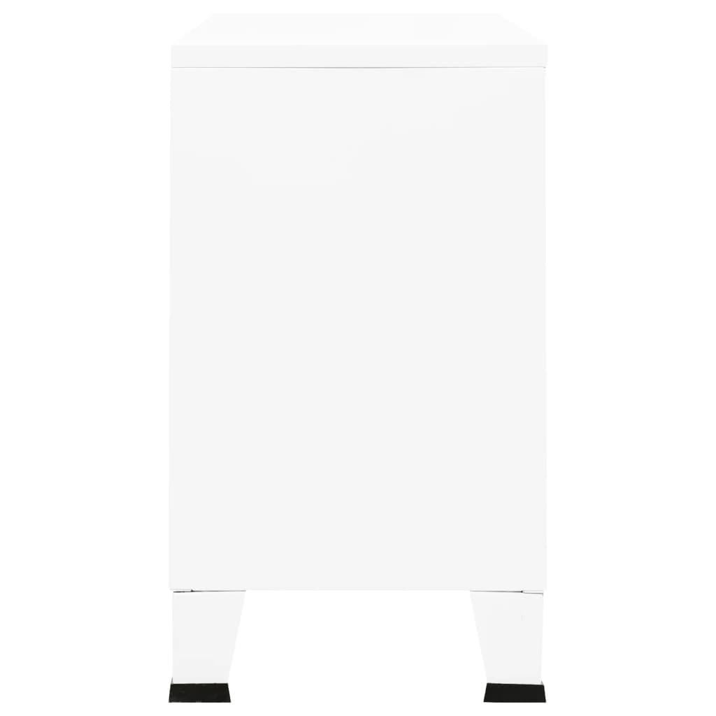 Credenza Bianca Industriale 105x35x62 cm in Metallo e Vetro