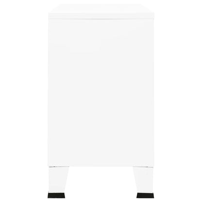 Credenza Bianca Industriale 105x35x62 cm in Metallo e Vetro