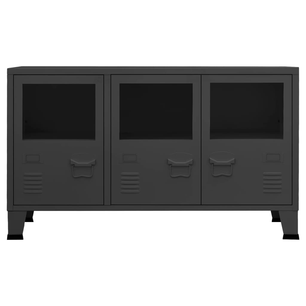 Credenza Antracite Industriale 105x35x62 cm in Metallo e Vetro