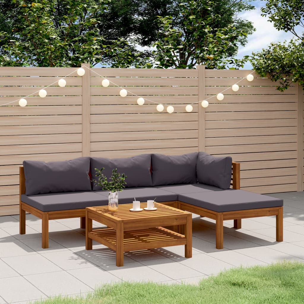 Set Divani da Giardino 5 pz con Cuscini in Massello di Acacia