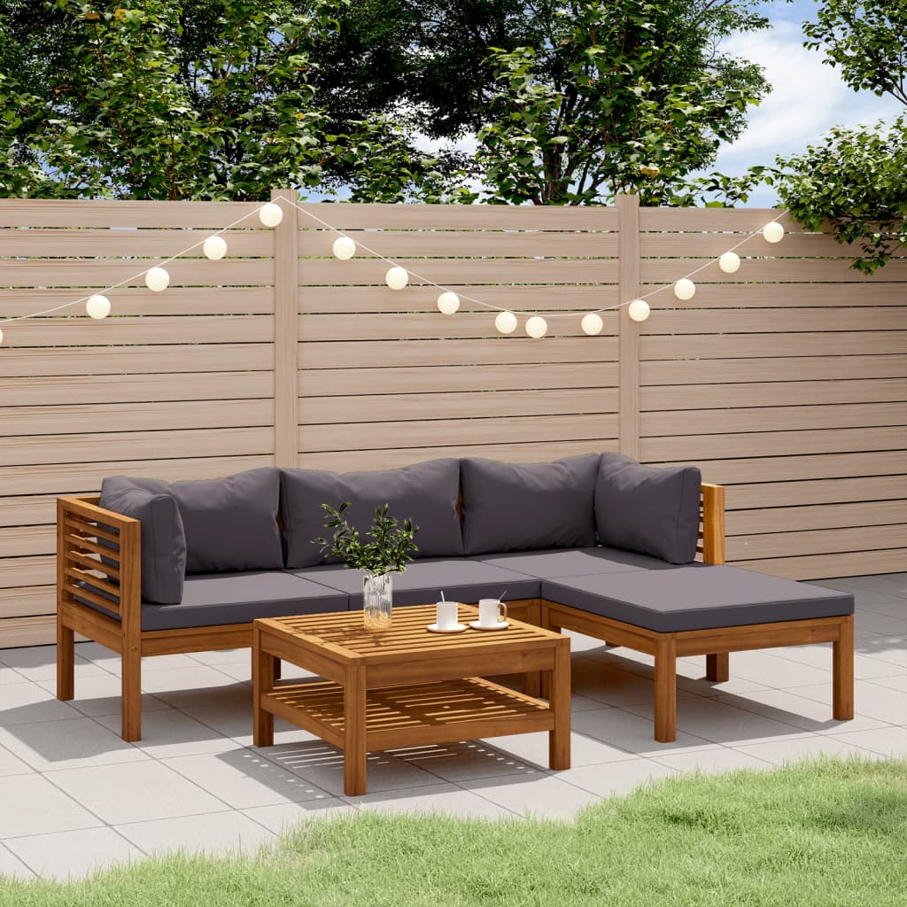 Set Divani da Giardino 5 pz con Cuscini in Massello di Acacia