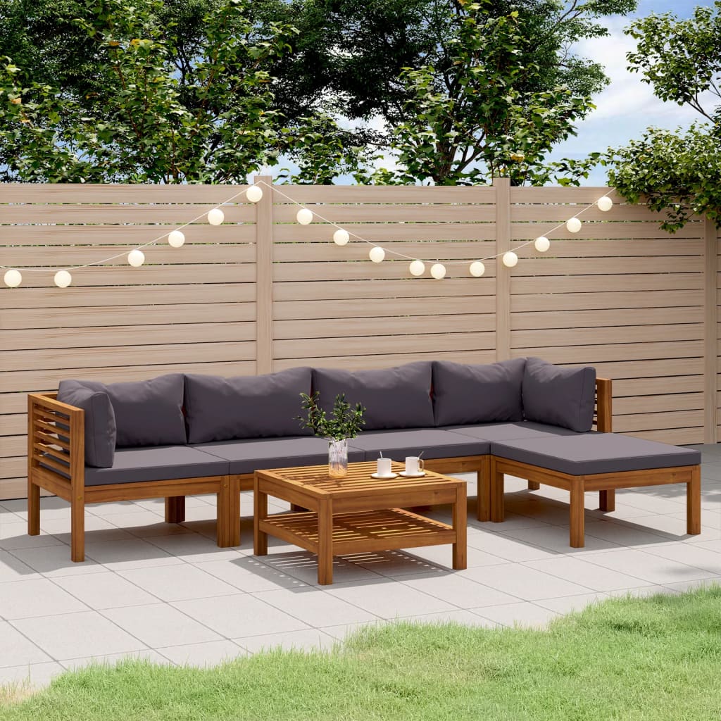 Set Divani da Giardino 6 pz con Cuscini in Massello di Acacia