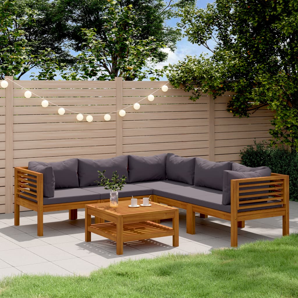Set Divani da Giardino 6 pz con Cuscini in Massello di Acacia