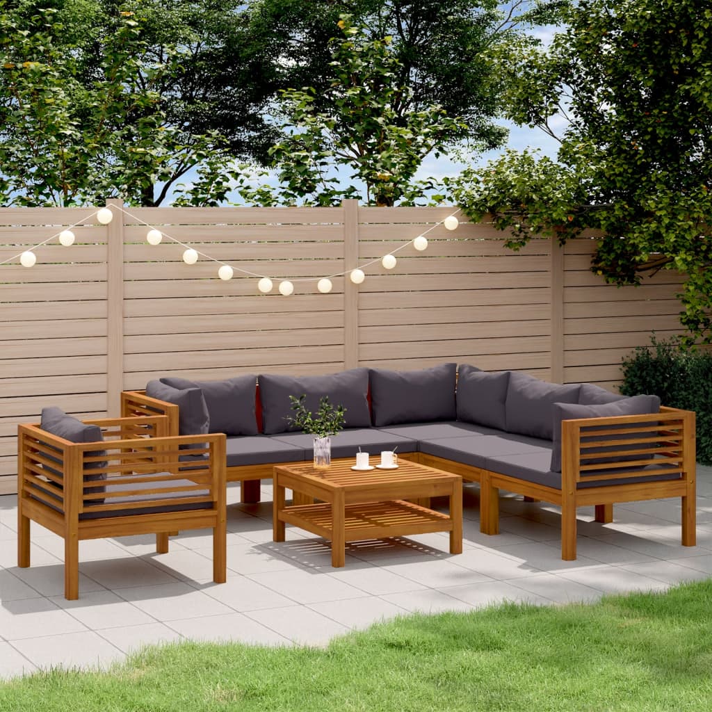 Set Divani da Giardino 7 pz con Cuscini in Massello di Acacia