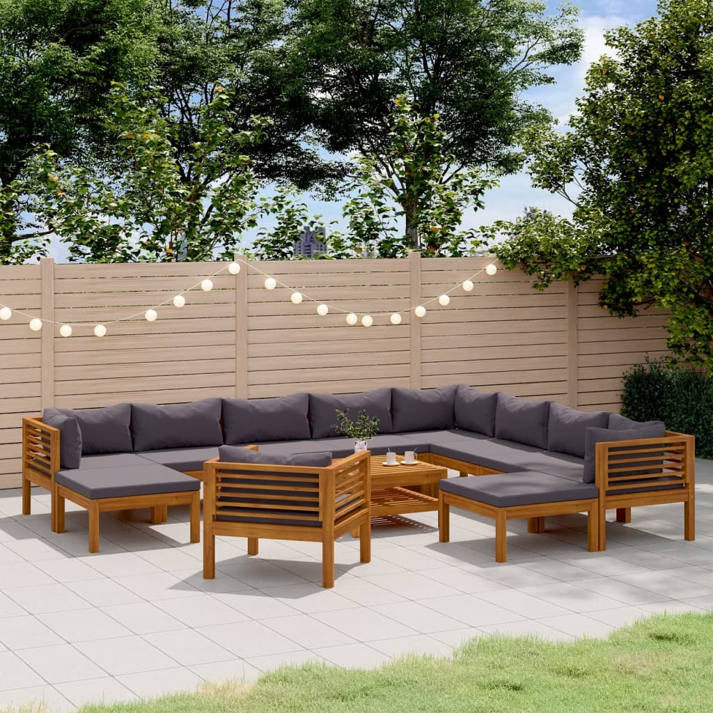 Set Divani da Giardino 12 pz con Cuscini in Massello di Acacia