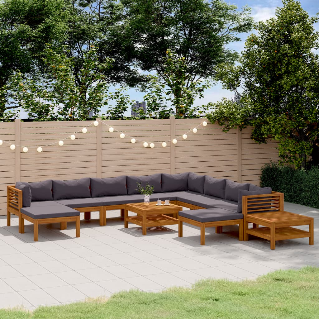 Set Divani da Giardino 12 pz con Cuscini in Massello di Acacia
