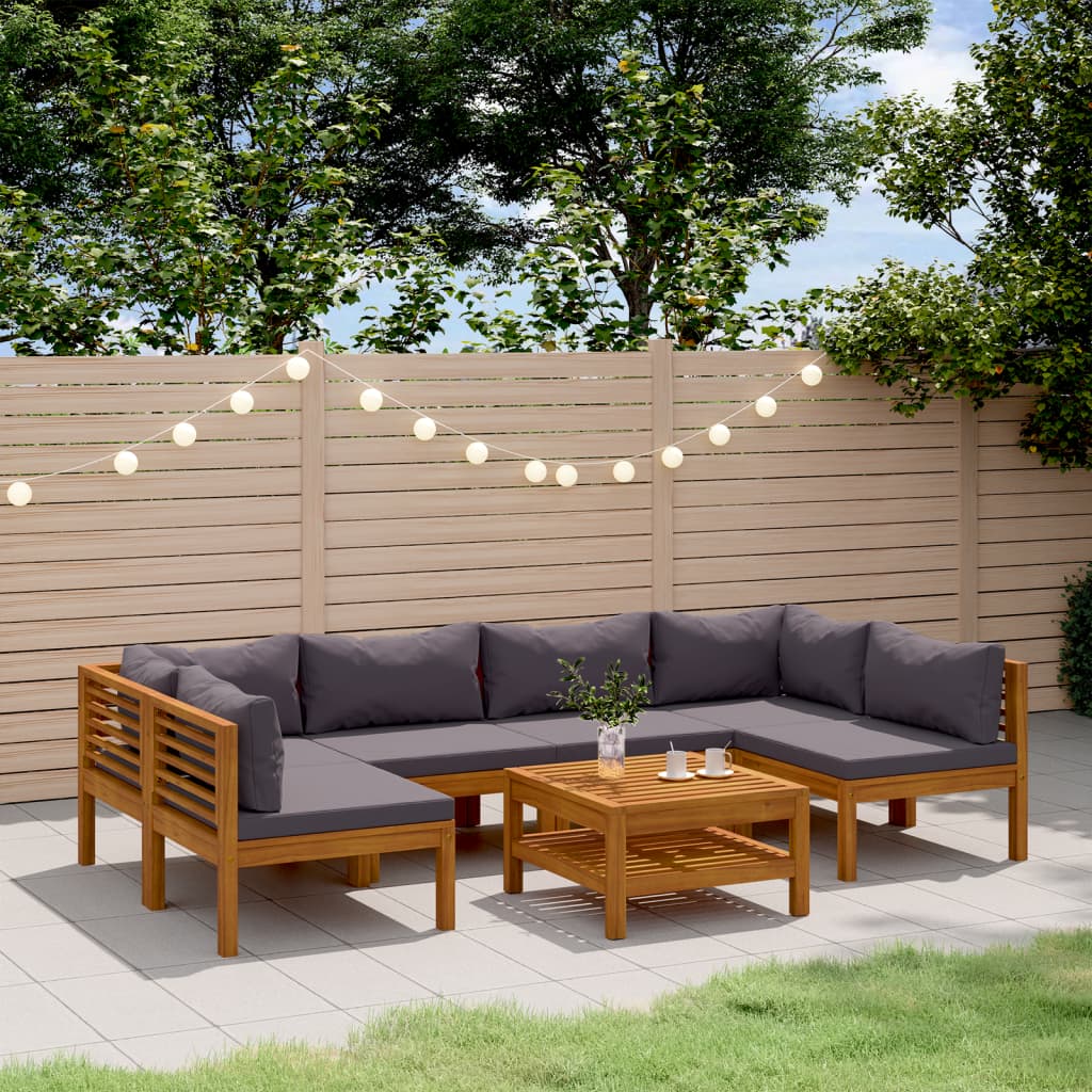 Set Divani da Giardino 7 pz con Cuscini in Massello di Acacia
