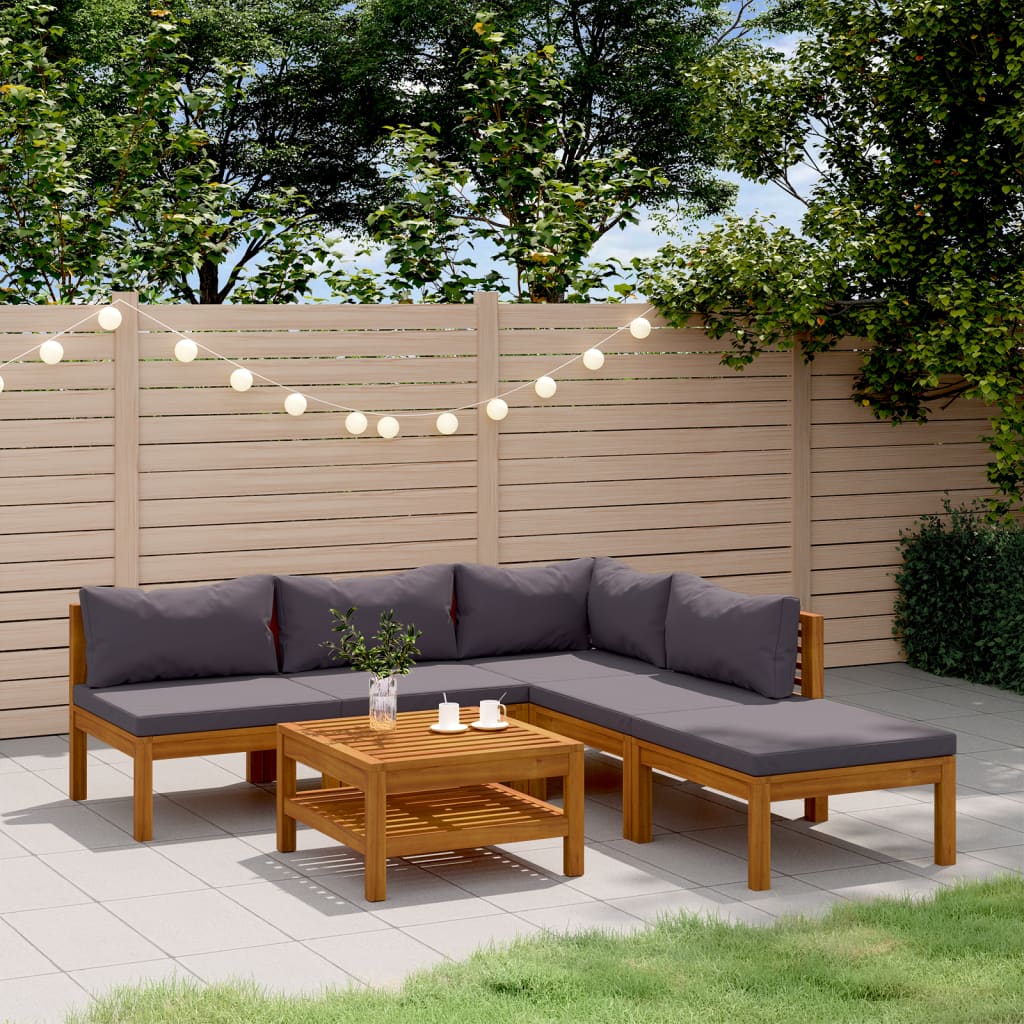 Set Divani da Giardino 6 pz con Cuscini in Massello di Acacia