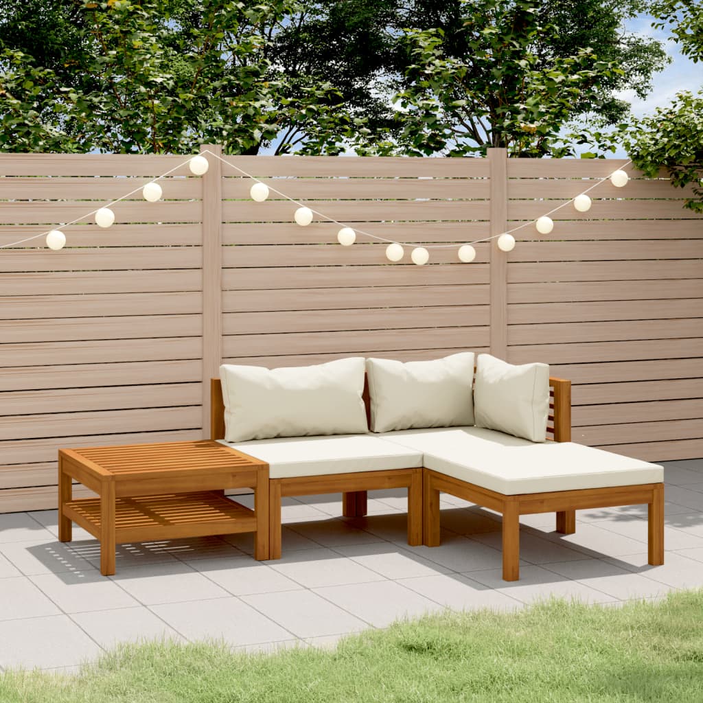 Set Divani da Giardino 4 pz con Cuscini Crema in Legno Acacia