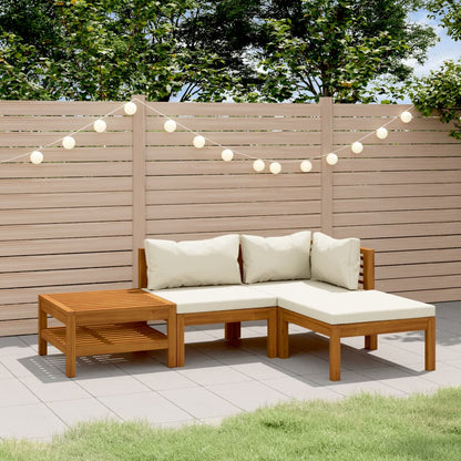 Set Divani da Giardino 4 pz con Cuscini Crema in Legno Acacia