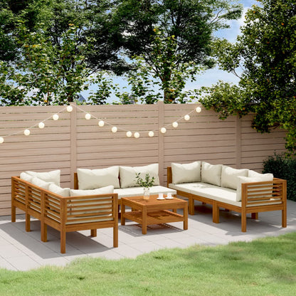 Set Divani da Giardino 9 pz con Cuscini Crema in Legno Acacia
