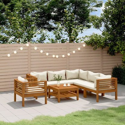 Set Divani da Giardino 7 pz con Cuscini Crema in Legno Acacia