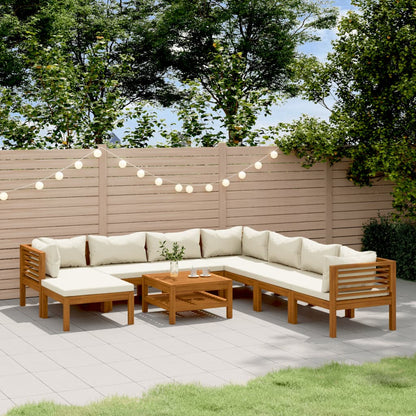 Set Divani da Giardino 9 pz con Cuscini Crema in Legno Acacia