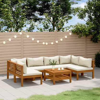 Set Divani da Giardino 7 pz con Cuscini Crema in Legno Acacia