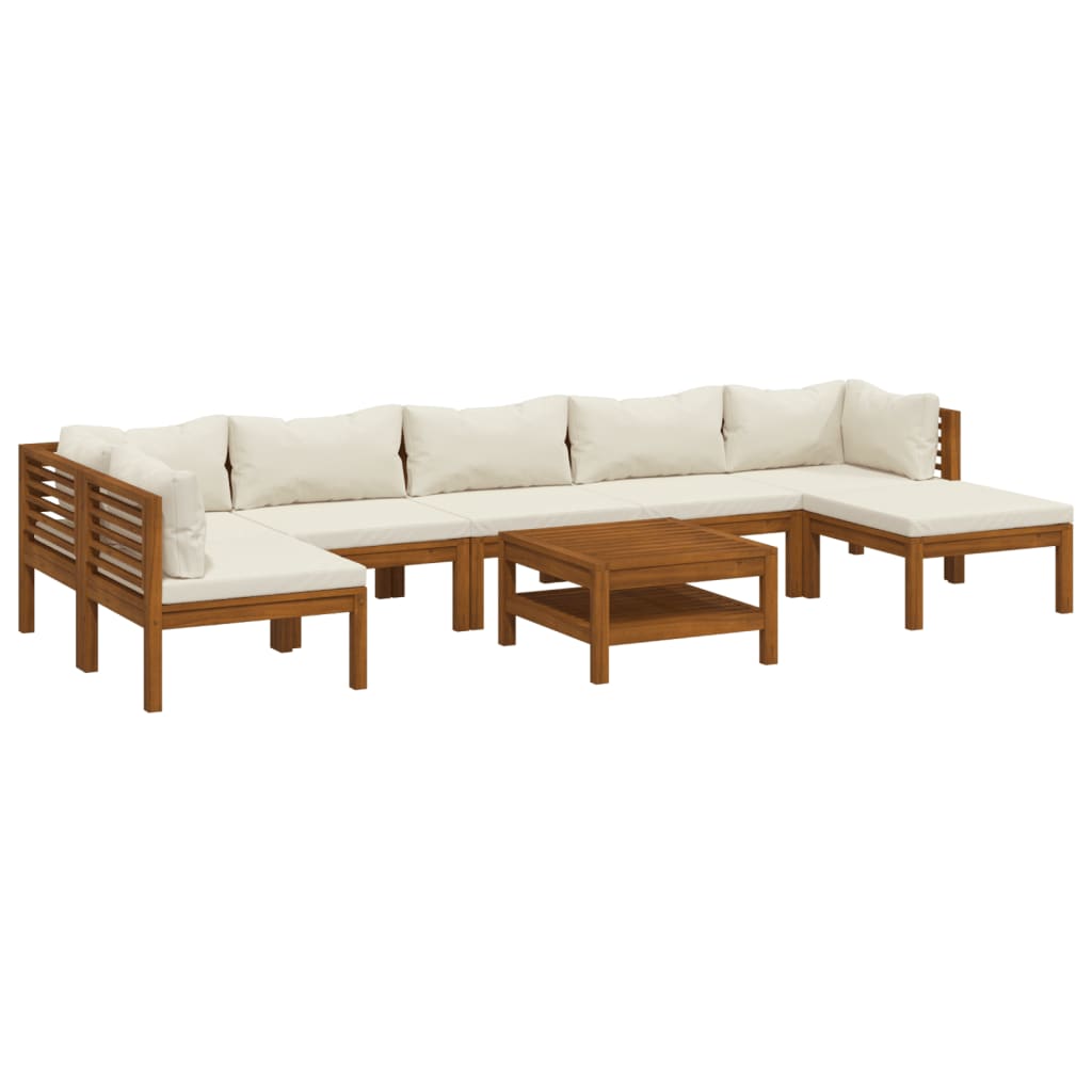 Set Divani da Giardino 8 pz con Cuscini Crema in Legno Acacia