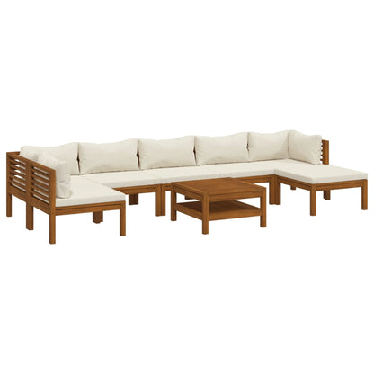 Set Divani da Giardino 8 pz con Cuscini Crema in Legno Acacia