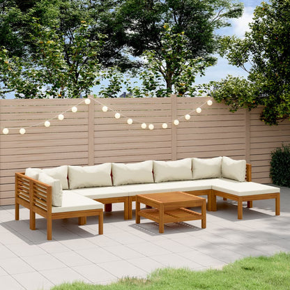 Set Divani da Giardino 8 pz con Cuscini Crema in Legno Acacia