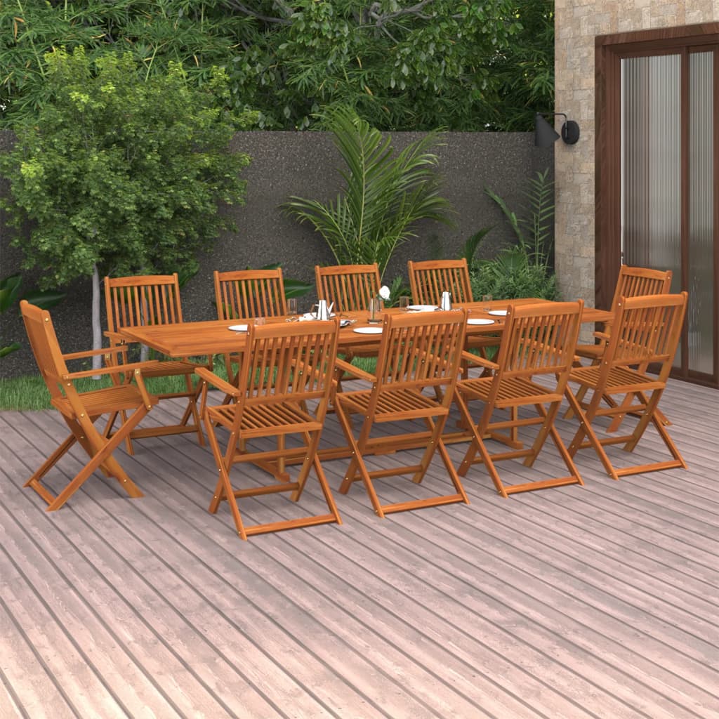 Set da Pranzo da Giardino 11 pz 280x90x75 cm Massello di Acacia