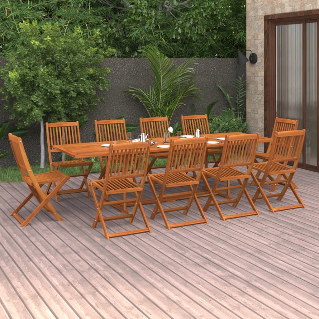 Set da Pranzo da Giardino 11 pz 280x90x75 cm Massello di Acacia
