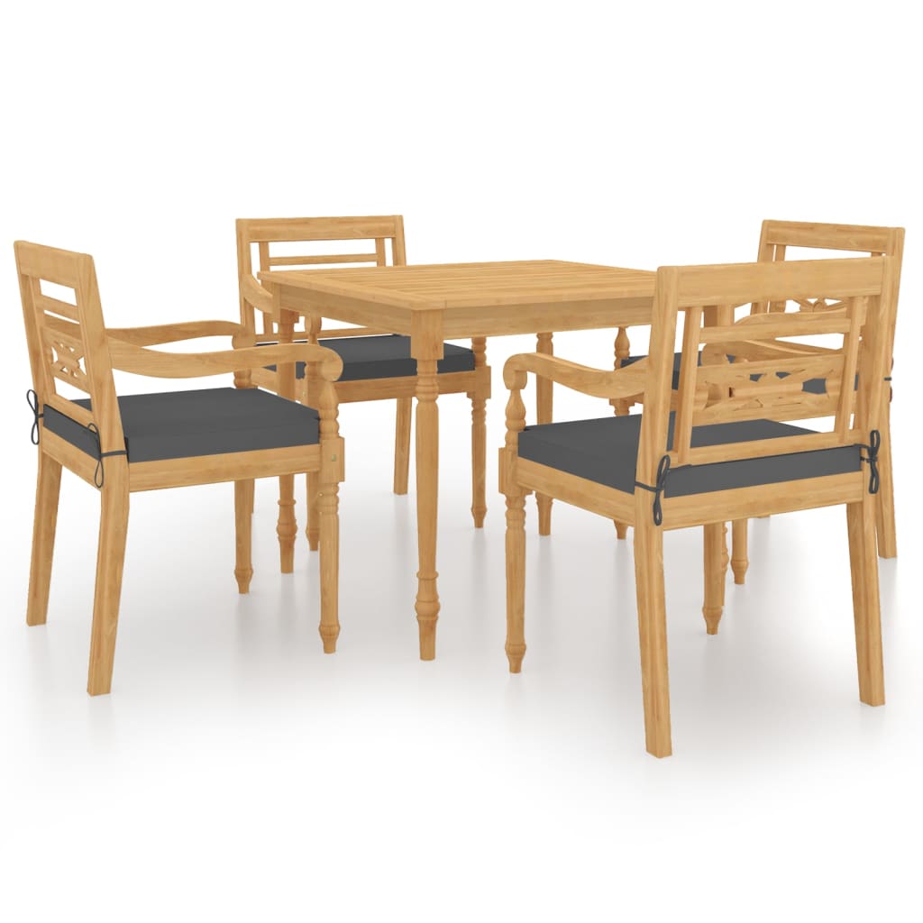 Set Pranzo da Giardino con Cuscini 5pz Legno Massello di Teak