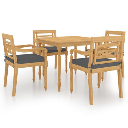 Set Pranzo da Giardino con Cuscini 5pz Legno Massello di Teak