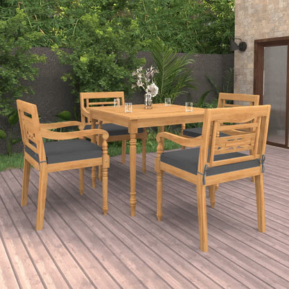Set Pranzo da Giardino con Cuscini 5pz Legno Massello di Teak