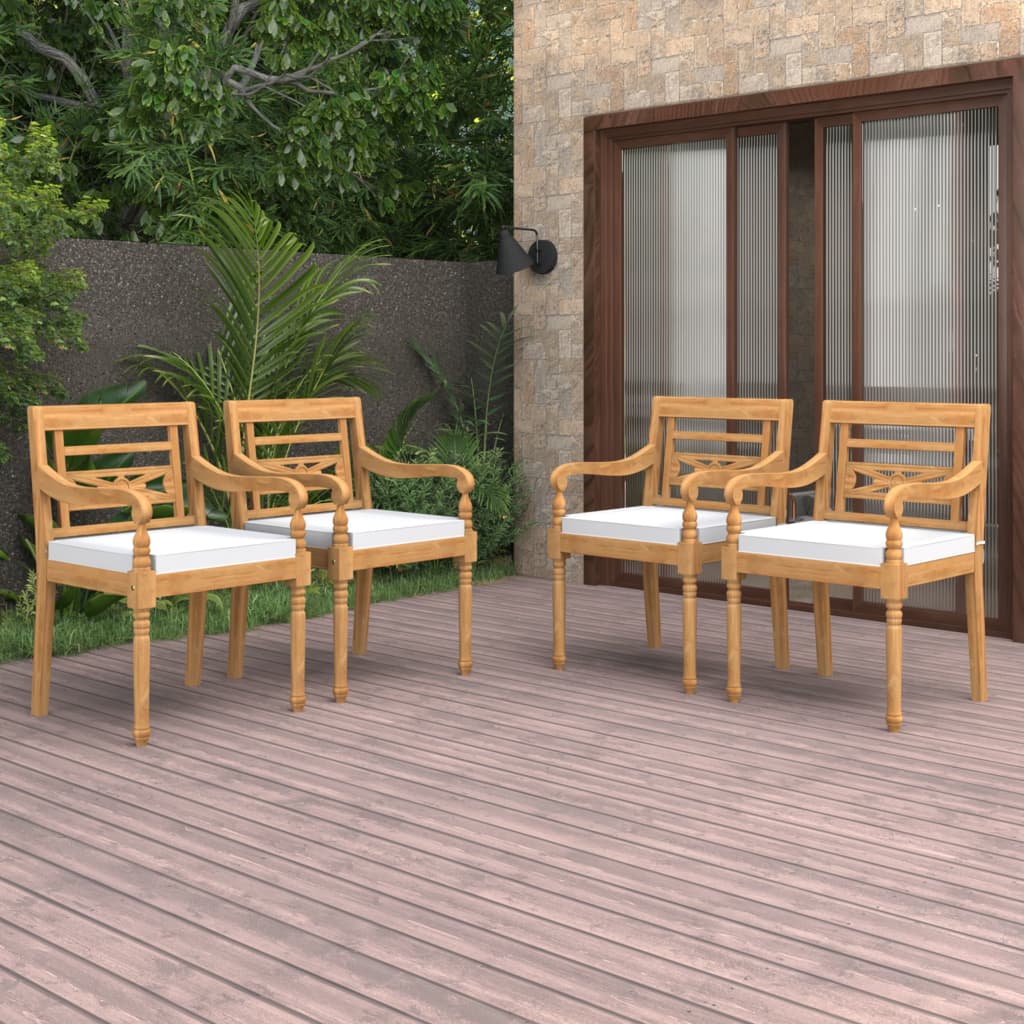 Sedie Batavia con Cuscini 4 pz in Legno Massello di Teak