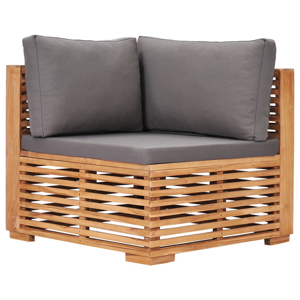 Set Divani da Giardino 5 pz Cuscini Grigio Scuro Legno di Teak