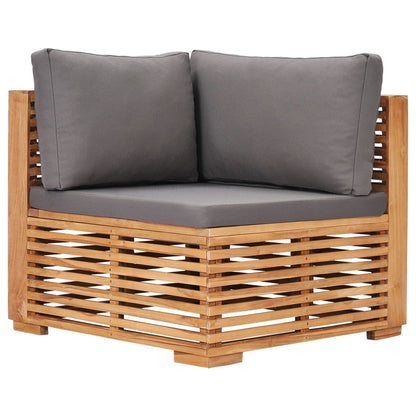 Set Divani da Giardino 5 pz Cuscini Grigio Scuro Legno di Teak