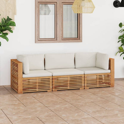 Divano da Giardino a 3 Posti e Cuscini Legno Massello di Teak