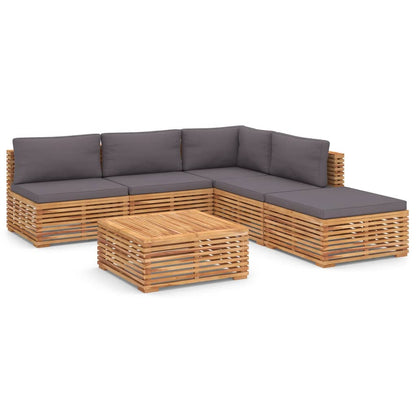Set Divani da Giardino 6 pz Cuscini Grigio Scuro Legno di Teak