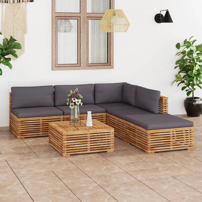 Set Divani da Giardino 6 pz Cuscini Grigio Scuro Legno di Teak