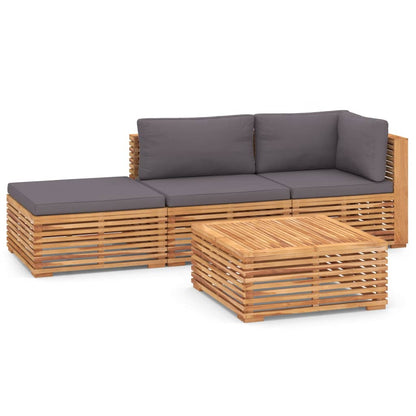 Set Divani da Giardino 4 pz Cuscini Grigio Scuro Legno di Teak