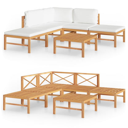 Set Divani da Giardino 6pz Cuscini Crema Legno Massello di Teak