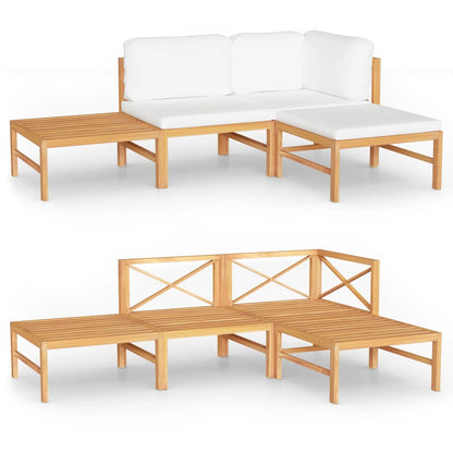Set Divani da Giardino 4pz Cuscini Crema Legno Massello di Teak