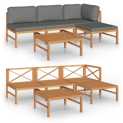 Set Divani Giardino 5pz Cuscini Grigi in Legno Massello di Teak