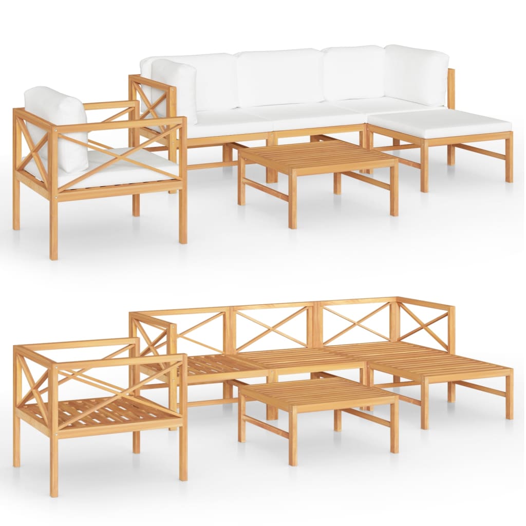 Set Divani da Giardino 6pz Cuscini Crema Legno Massello di Teak