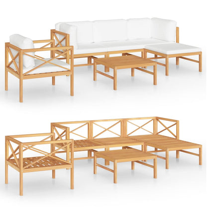 Set Divani da Giardino 6pz Cuscini Crema Legno Massello di Teak