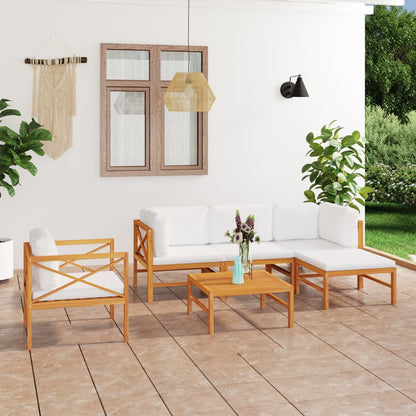 Set Divani da Giardino 6pz Cuscini Crema Legno Massello di Teak