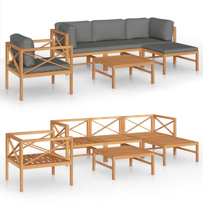 Set Divani da Giardino 6pz Cuscini Grigi Legno Massello di Teak