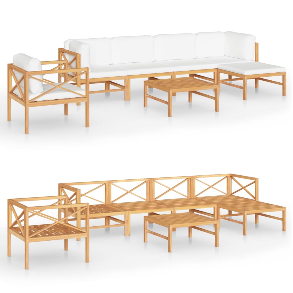 Set Divani da Giardino 7pz Cuscini Crema Legno Massello di Teak