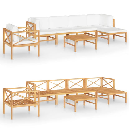 Set Divani da Giardino 7pz Cuscini Crema Legno Massello di Teak
