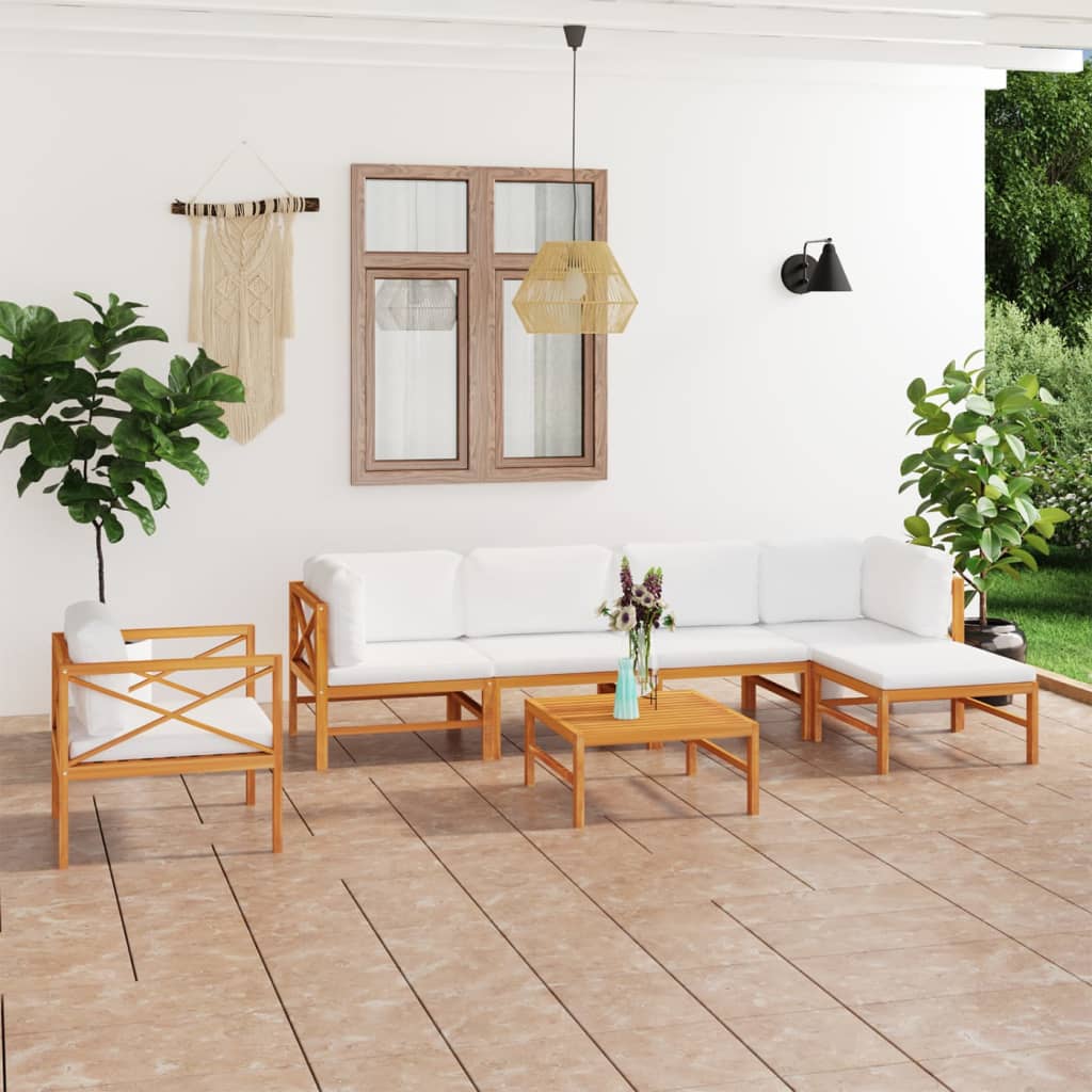 Set Divani da Giardino 7pz Cuscini Crema Legno Massello di Teak