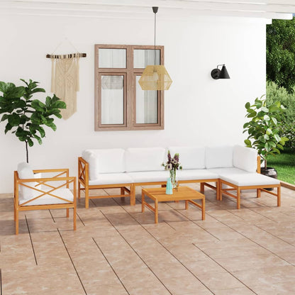 Set Divani da Giardino 7pz Cuscini Crema Legno Massello di Teak
