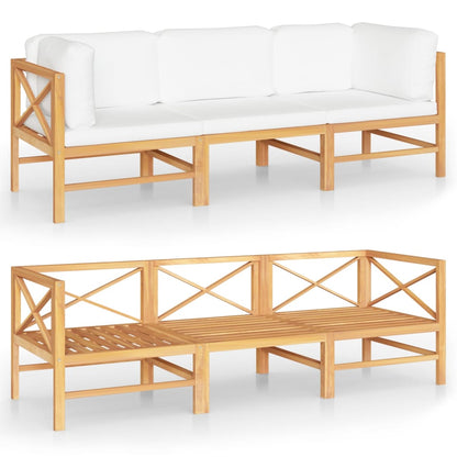 Divano da Giardino 3 Posti Cuscini Crema Legno Massello di Teak