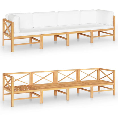 Divano da Giardino 4 Posti Cuscini Crema Legno Massello di Teak