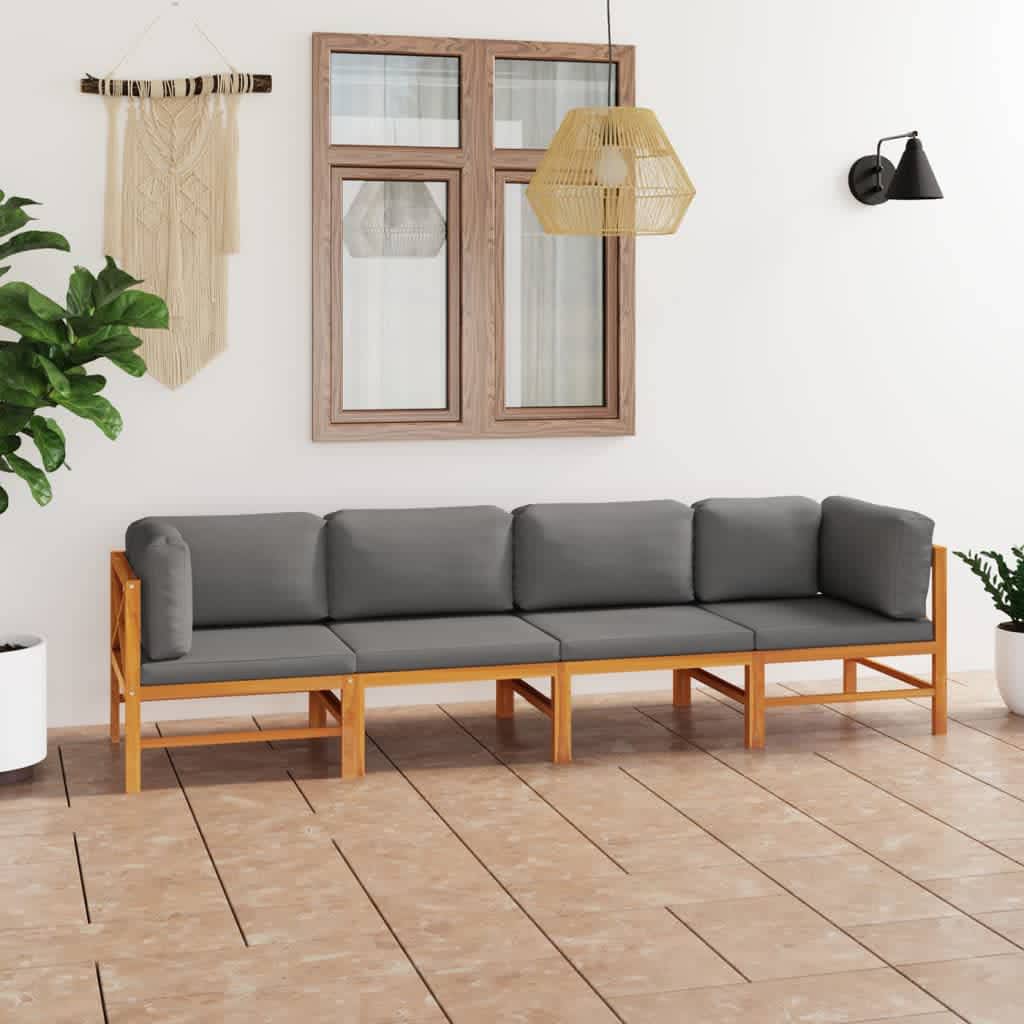 Divano da Giardino 4 Posti Cuscini Grigi Legno Massello di Teak