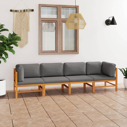 Divano da Giardino 4 Posti Cuscini Grigi Legno Massello di Teak