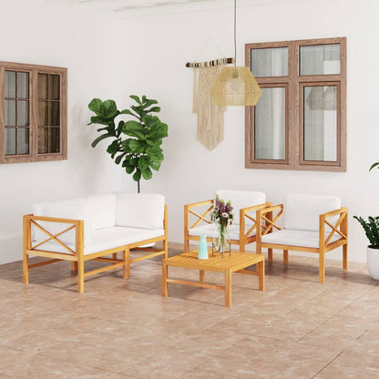 Set Divani da Giardino 5pz Cuscini Crema Legno Massello di Teak