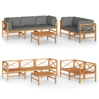 Set Divani da Giardino 6pz Cuscini Crema Legno Massello di Teak
